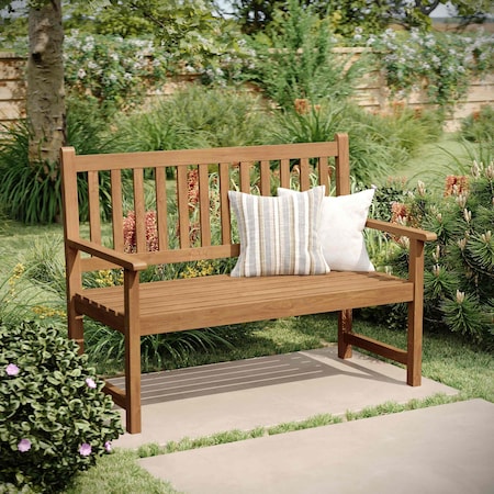 Flash Furniture Adele Patio Acacia Wood Bench, 2-Person Slatted Seat Loveseat for Park, Garden, Yard, Porch, Brown LTS-0525-BR-GG
